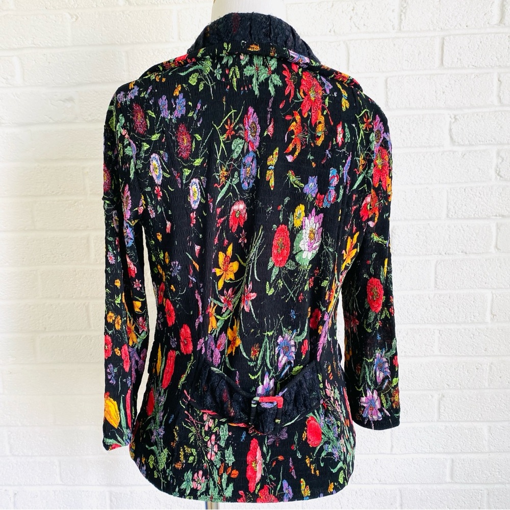 VINTAGE Jacket Blazer Alberto Makali Black Floral Large Boho WhimsyGoth Artsy - Picture 14 of 16